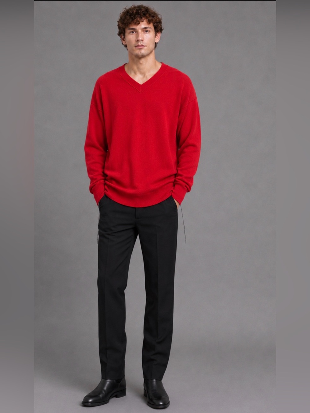 Helmut Lang Red 100% Cashmere V Neck Sweater Men S/M Tagged Large Minimalist